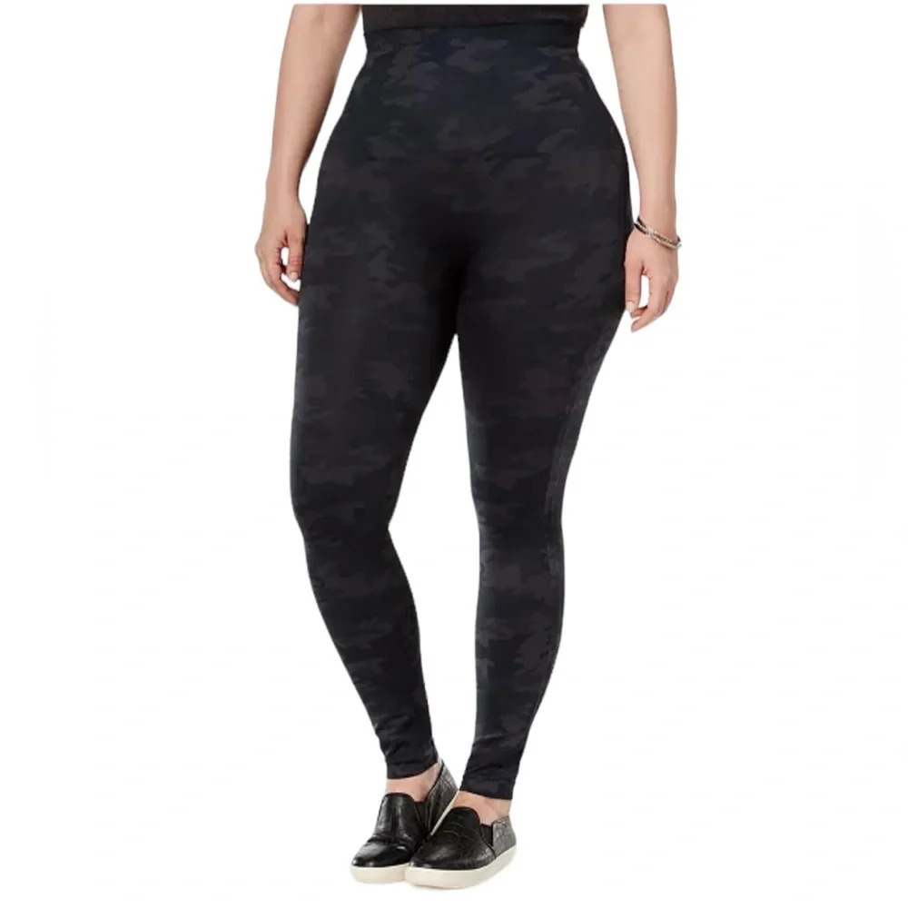Spanx Look At Me Now High Waisted Stretch Leggings Pants Black Camo Size XL